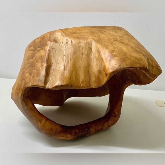 Mid Century Vtg Artisan Hand Carved Solid Tree Burl Wooden Fruit Bowl Basket - Picture 16 of 16